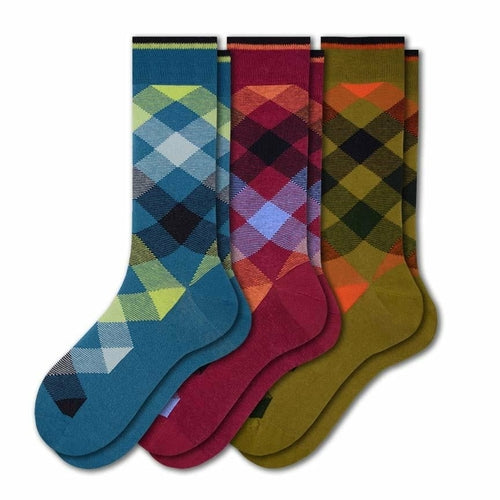 Men's Dress Casual 3 Pair Pack Combed Cotton Crew Argyle Socks