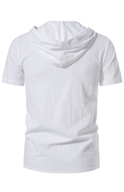 Men's Spring/Summer Fashion Solid Color Hooded Short Sleeve T-Shirt