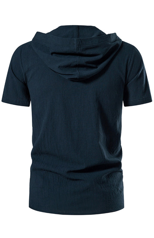 Men's Spring/Summer Fashion Solid Color Hooded Short Sleeve T-Shirt