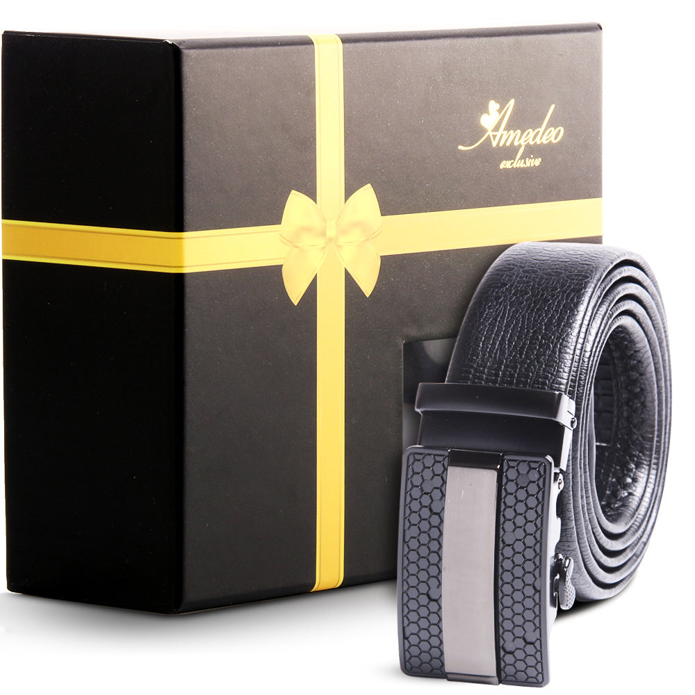 Men's Smart Ratchet No Holes Automatic Buckle Belt in Gun Metal Black