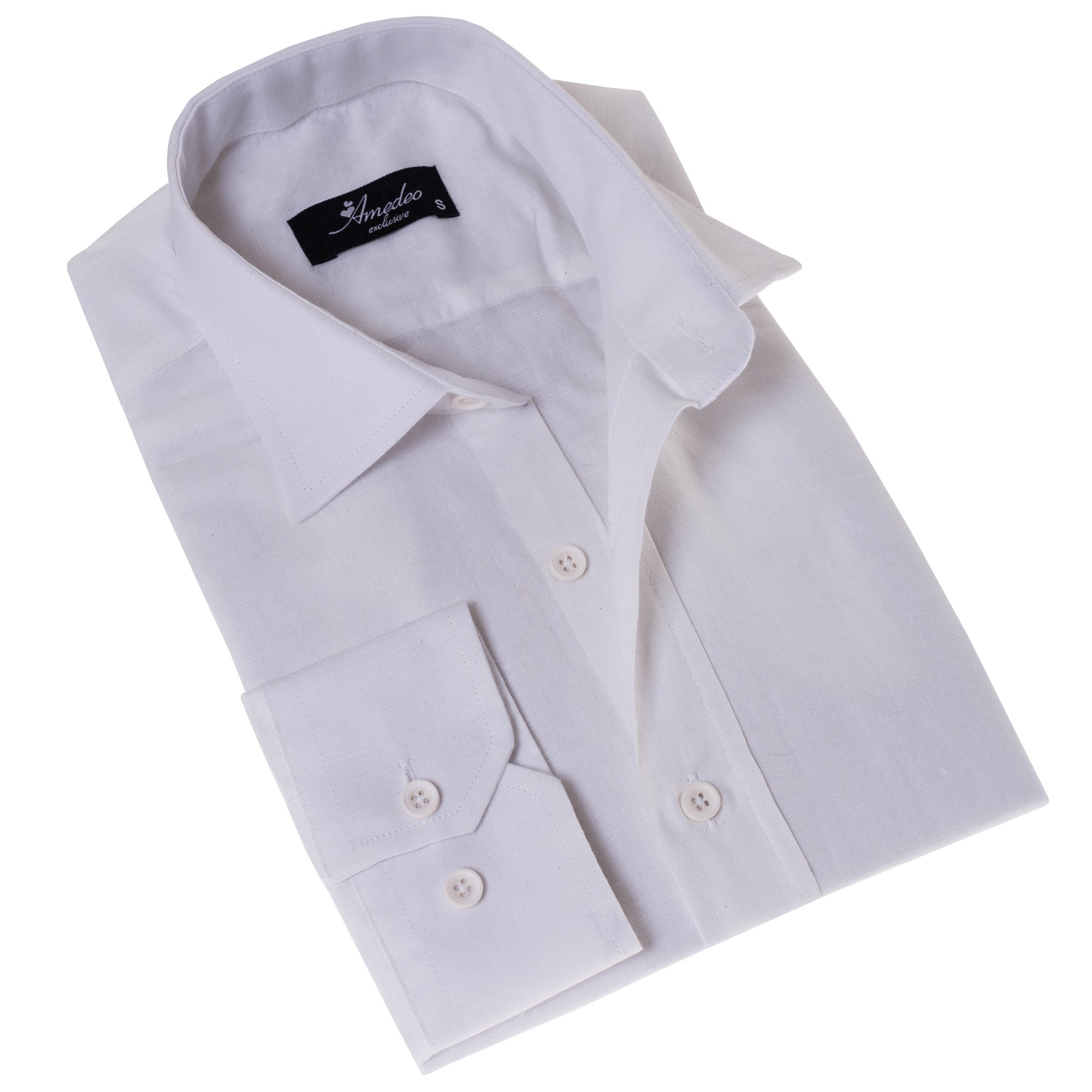 White Luxury Men's Tailor Fit Button Up European Made Linen Shirts