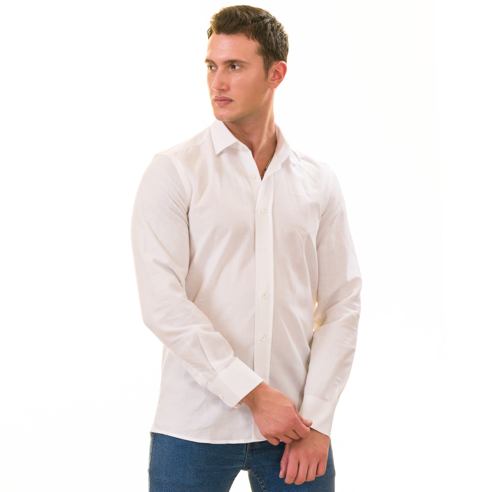 White Luxury Men's Tailor Fit Button Up European Made Linen Shirts