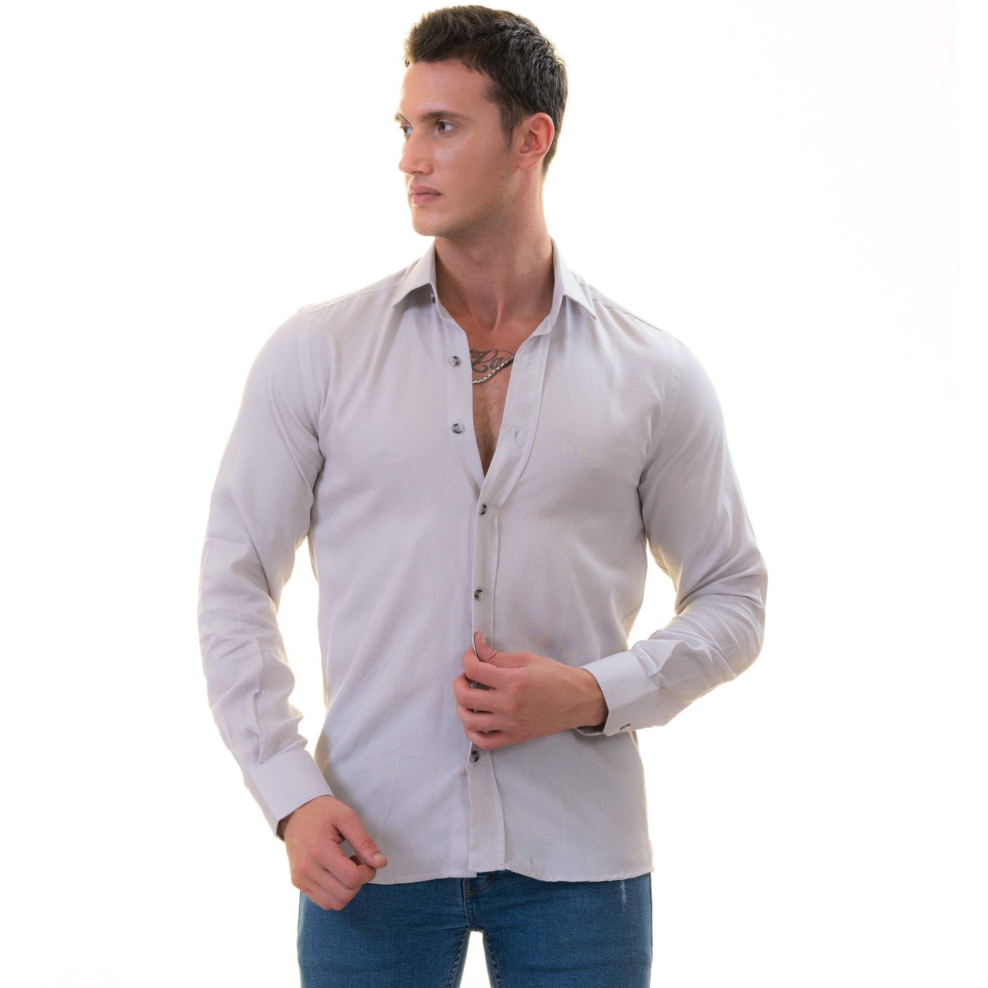 Gray Luxury Men's Tailor Fit Button Up European Made Linen Shirts