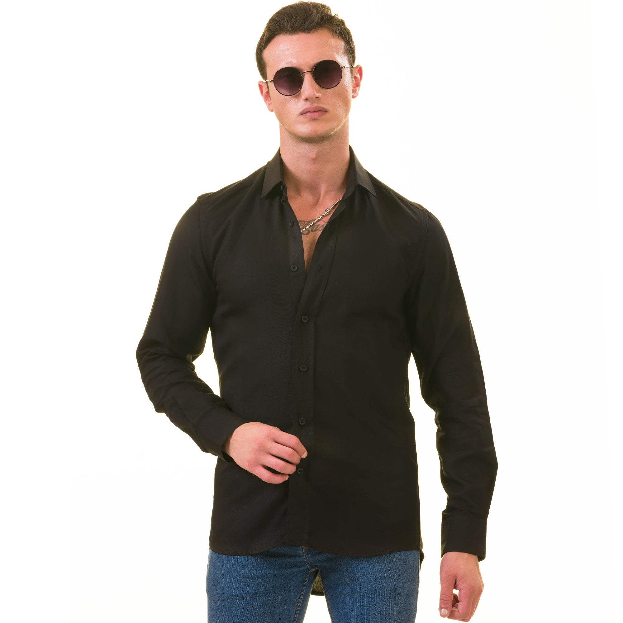 Black Luxury Men's Tailor Fit Button Up European Made Linen Shirts