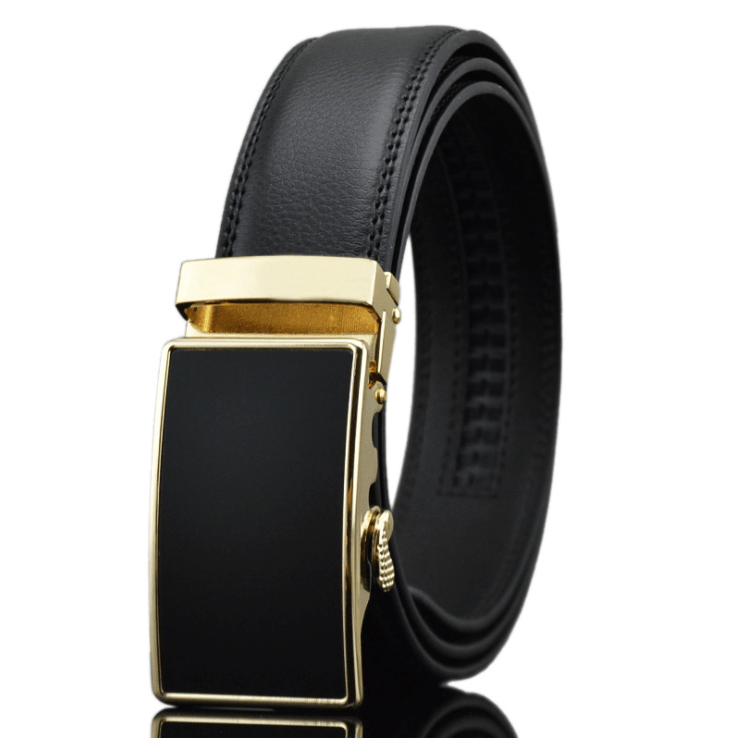 Black Belt Black Gold Buckle Mens Adjustable Ratchet Slide Buckle Belt