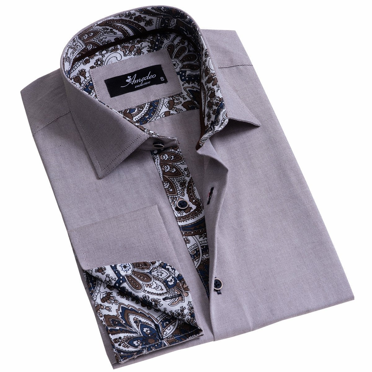 Light Purple Men's Slim Fit French Cuff Shirts with Cufflink Holes -