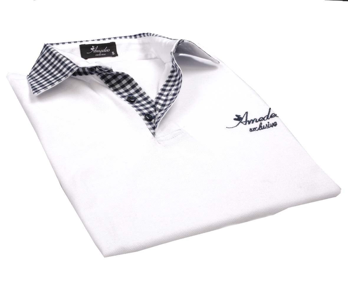 White Check Mens Slim Fit Polo Shirts - 100% Soft Cotton - Tailored