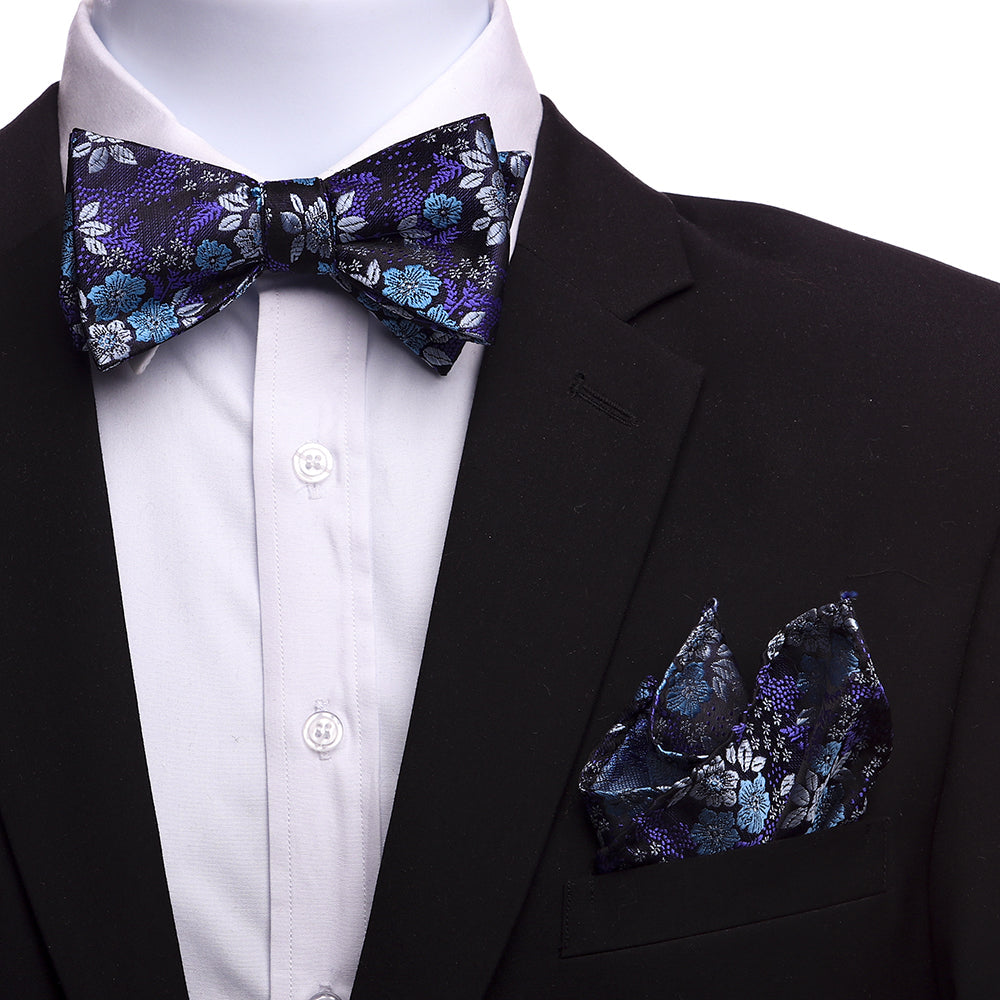 Men's Silk Purple Black Blue Bow Tie