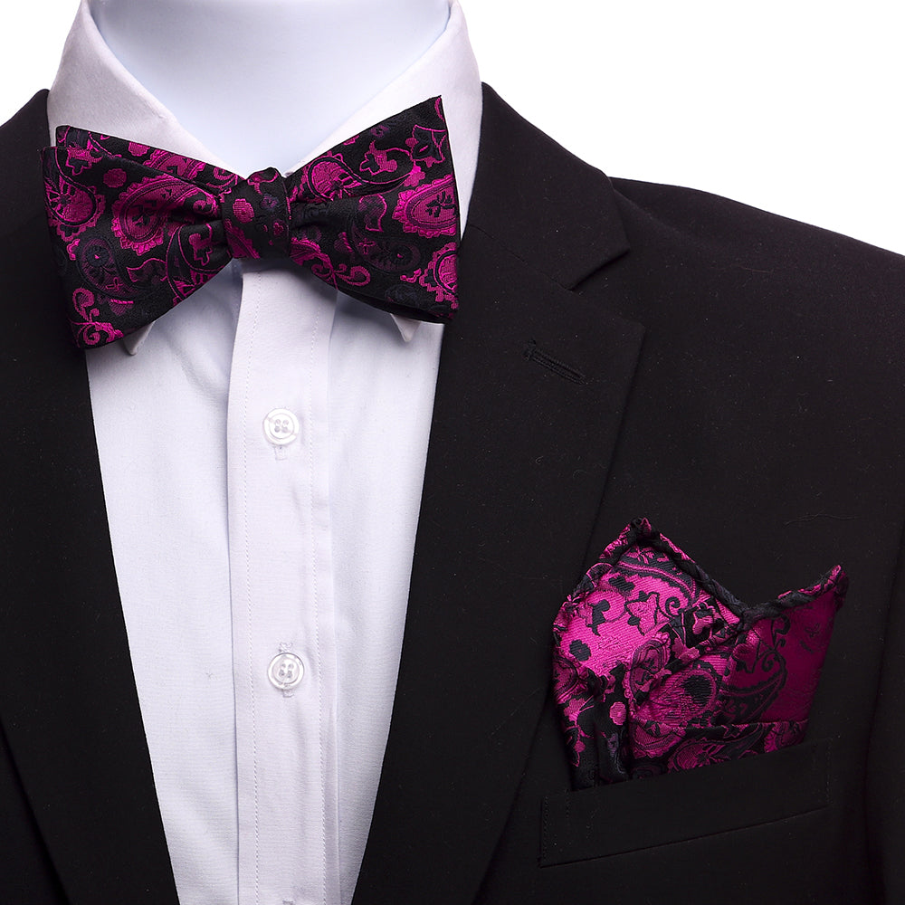 Men's Pink And Black Silk Self Bow Tie