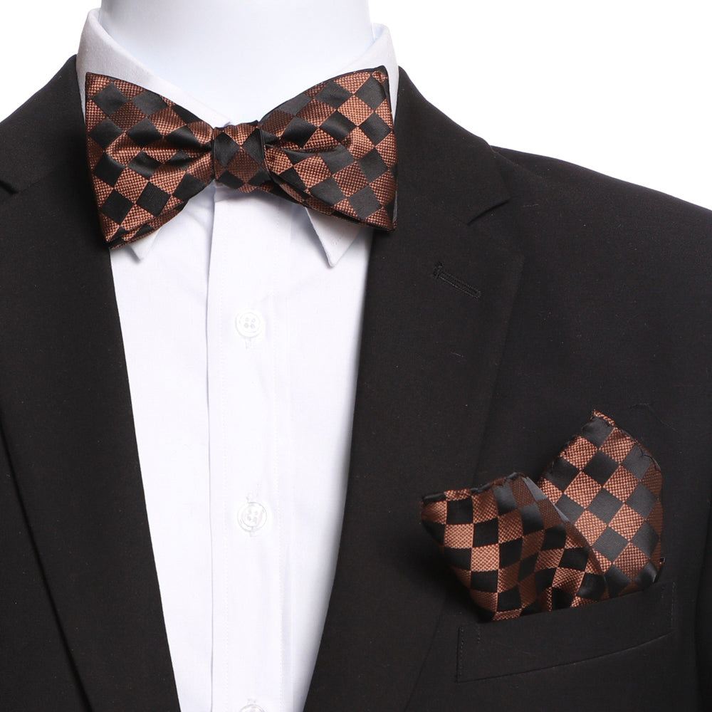 Men's Brown & Black Checkers Self Bow Tie