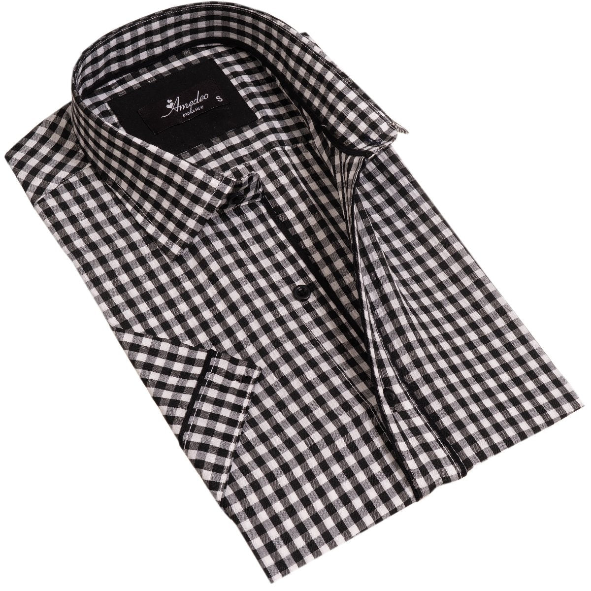 Black and White Mens Short Sleeve Button up Shirts - Tailored Slim Fit