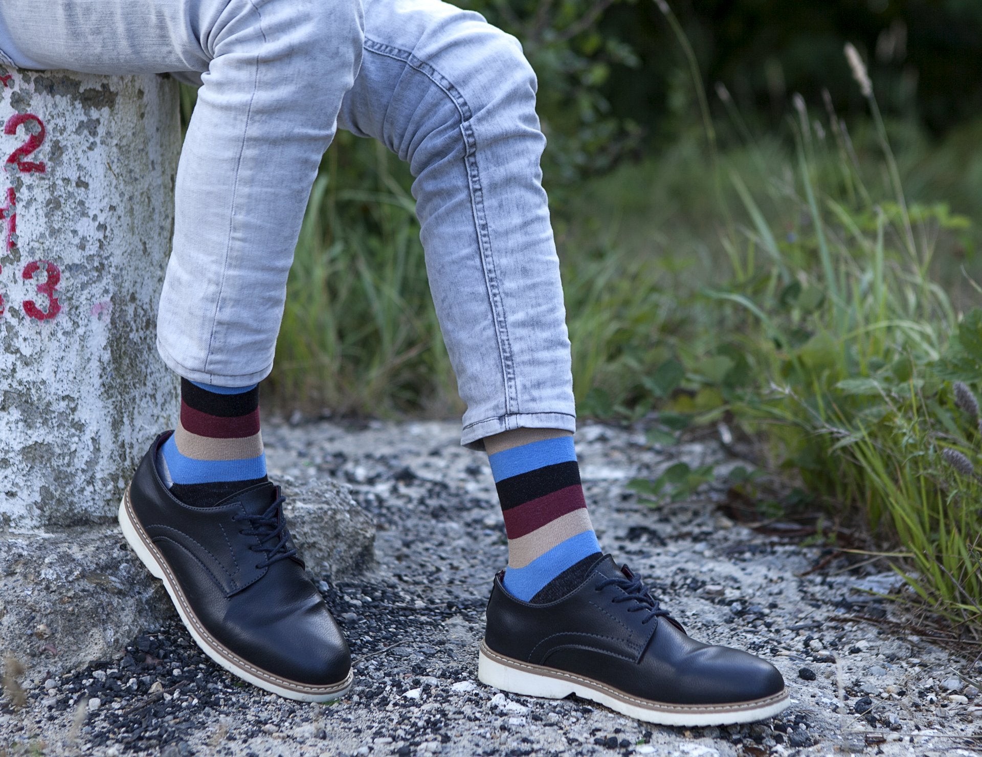 Men's Beige Stone Stripe Socks