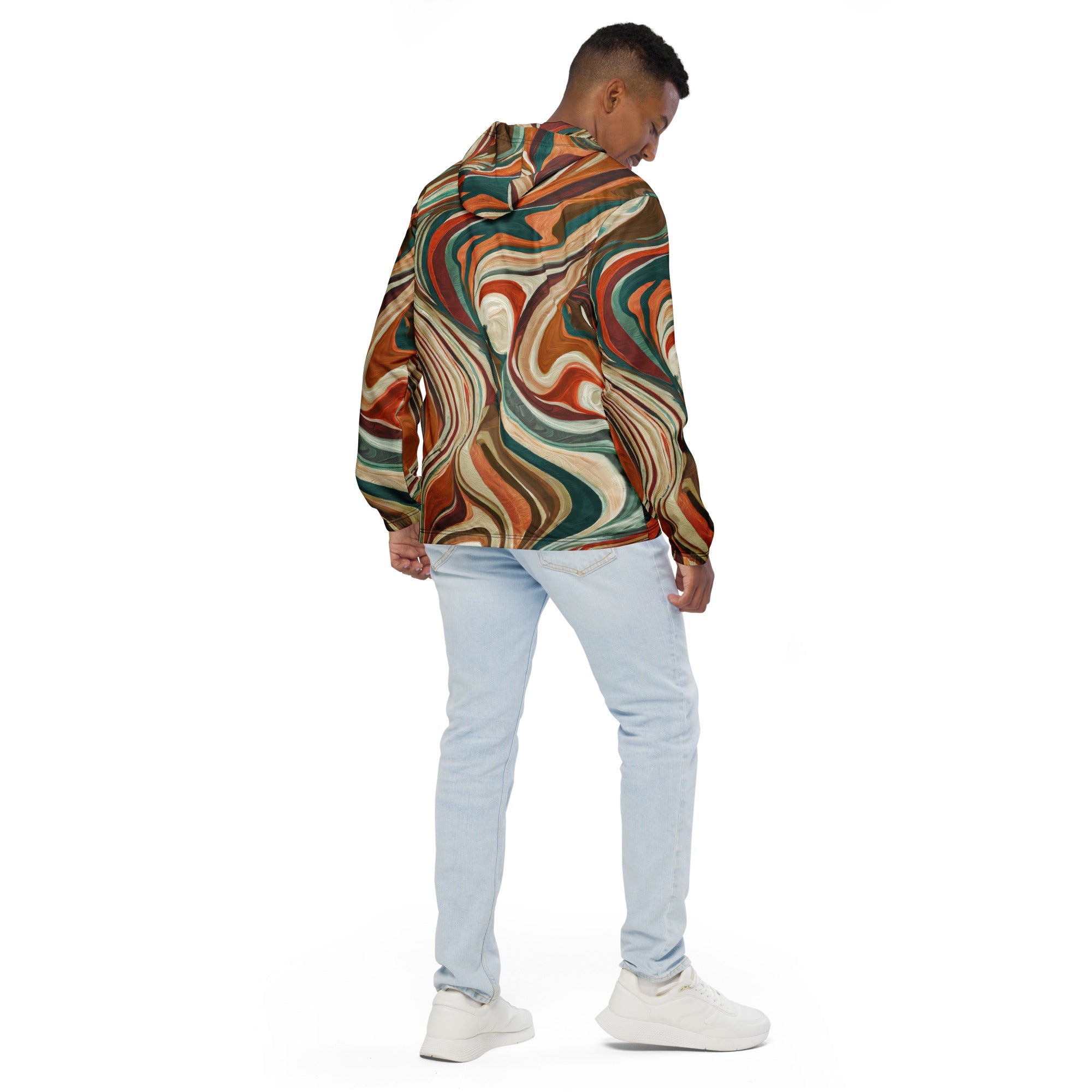 Mens Hooded Windbreaker Jacket, Marble Print 17163