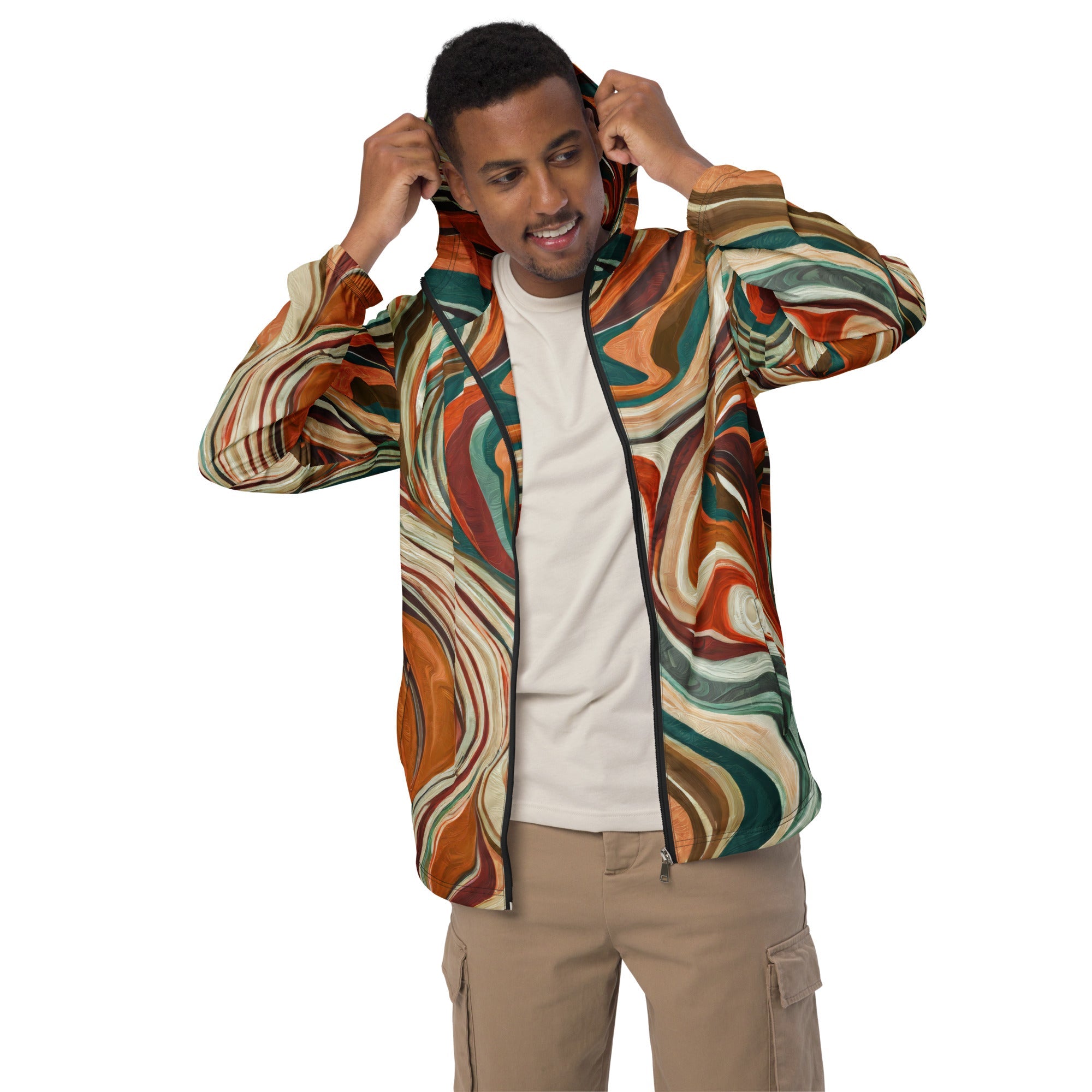 Mens Hooded Windbreaker Jacket, Marble Print 17163