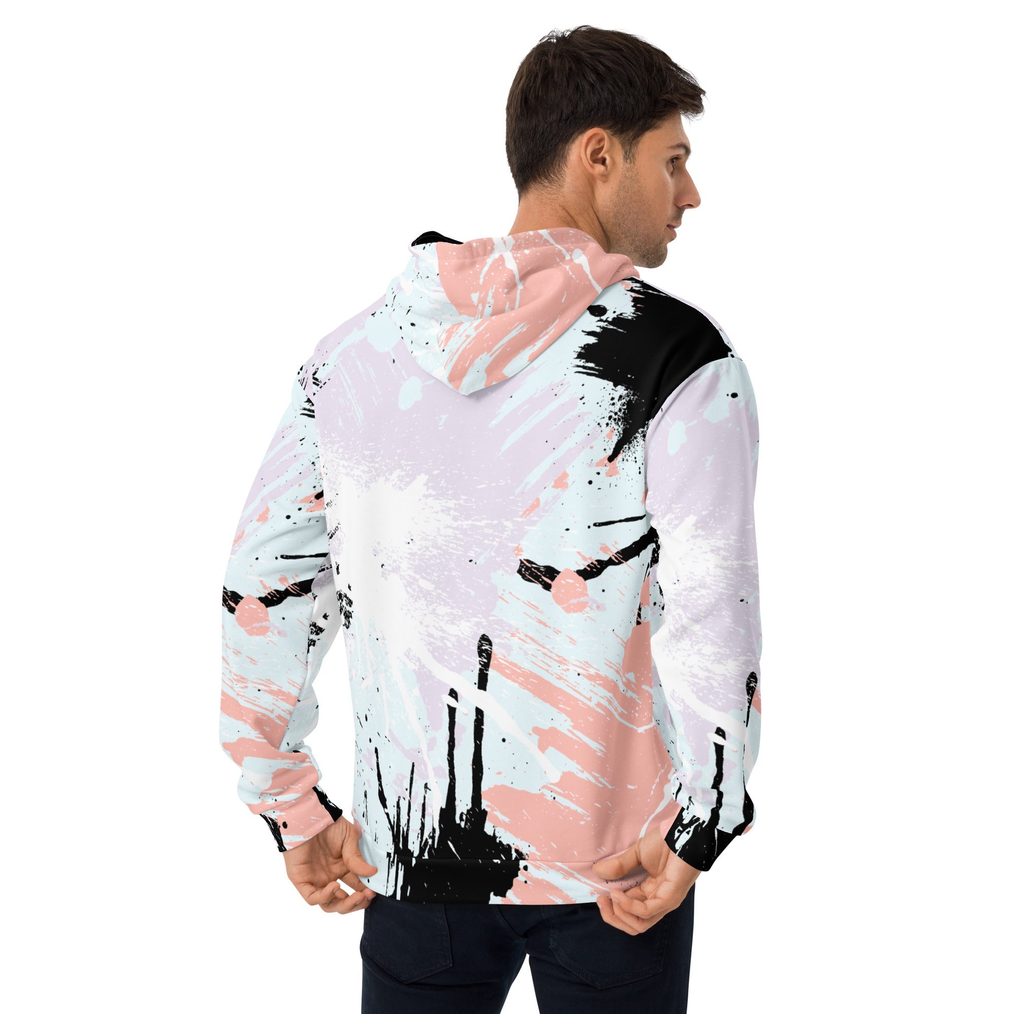 Mens Graphic Hoodie Pink Black Abstract Pattern