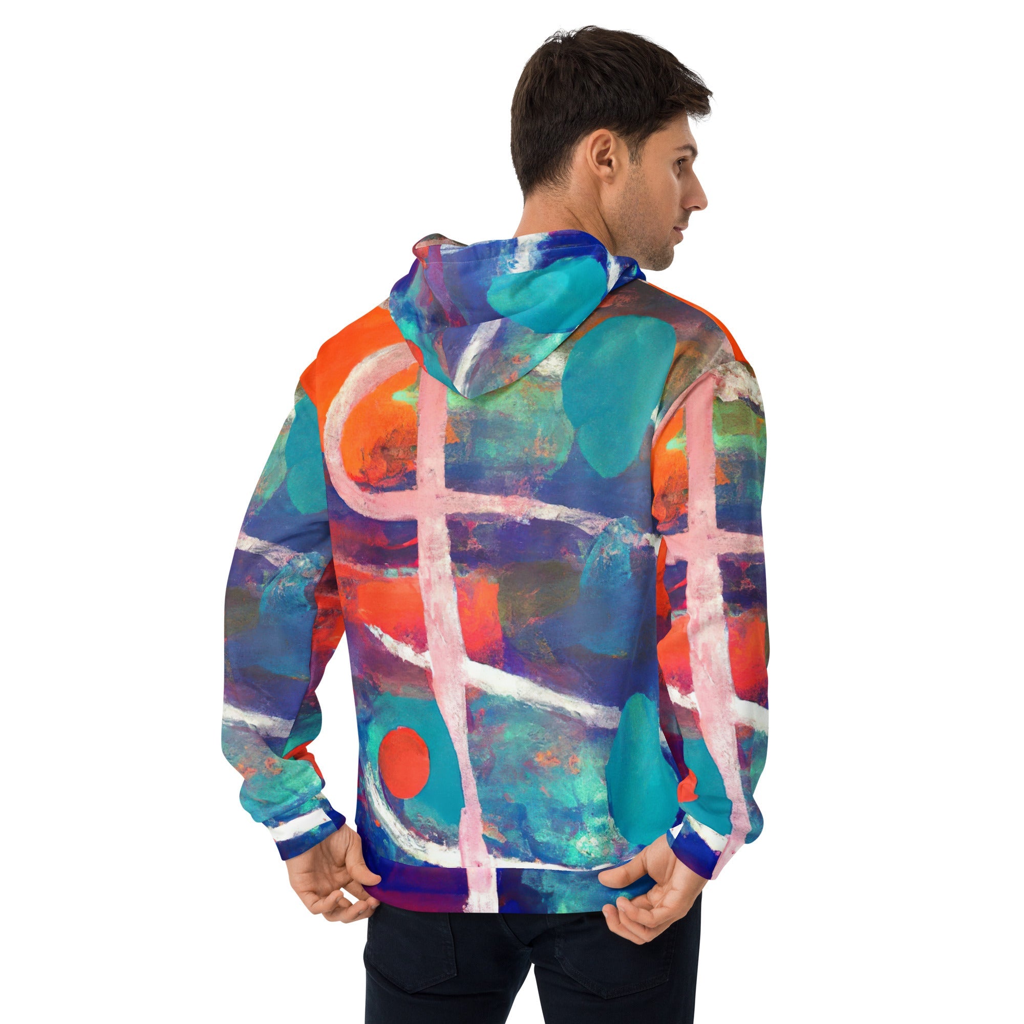 Mens Graphic Hoodie Red Blue Abstract Pattern