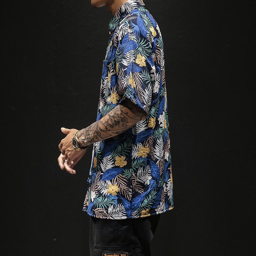 Mens Loose Fit Summer Hawaiian Shirt