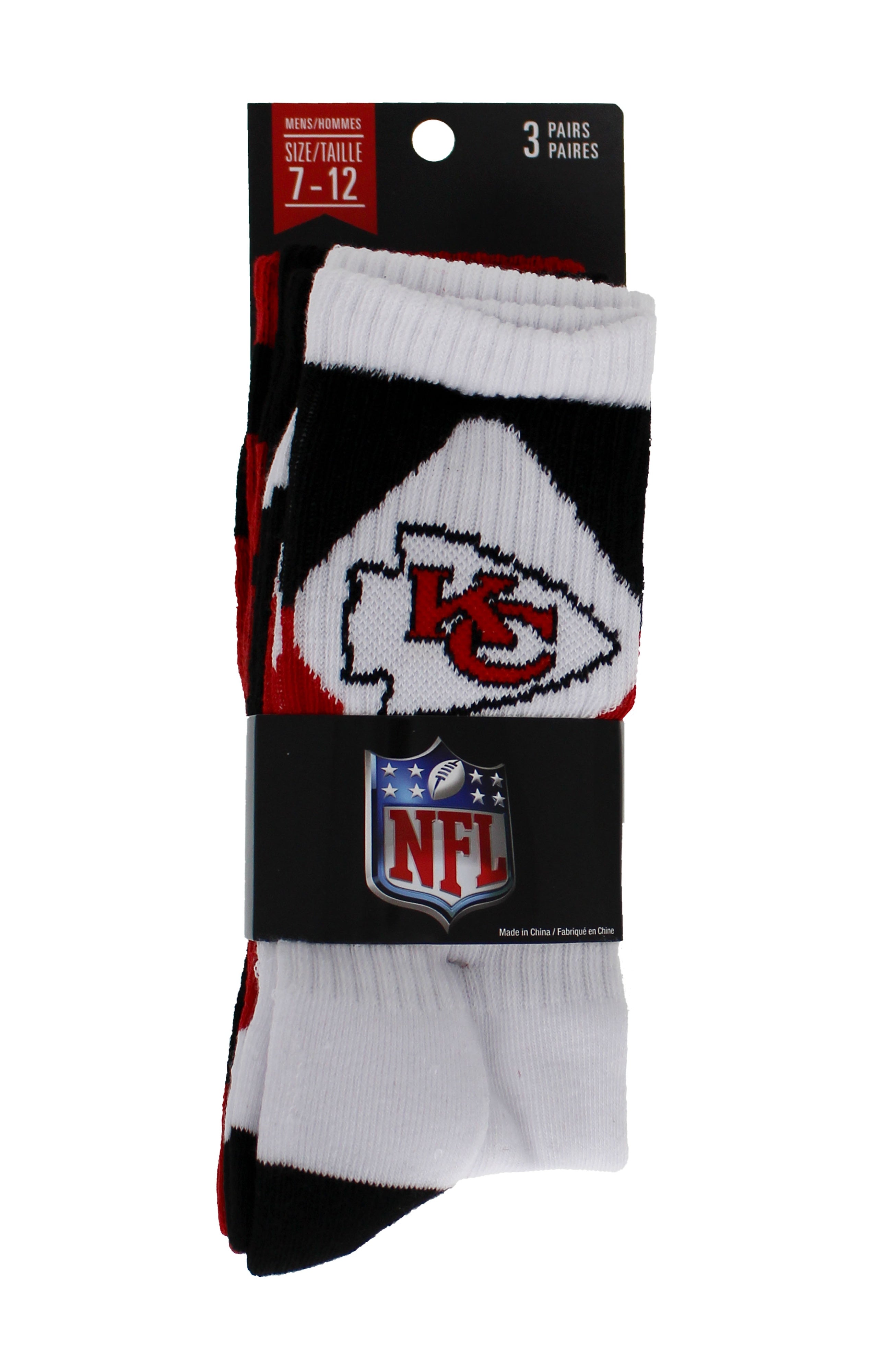 Kansas City Chiefs Socks 3 Pack Crew Length NFL Football