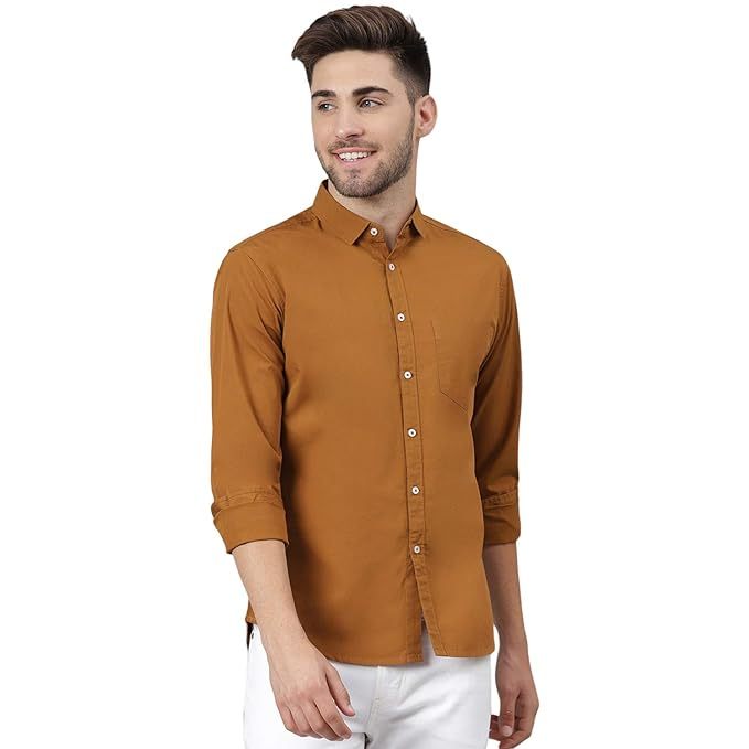 Men's Solid Slim Fit Cotton Casual Shirt MUSTARD S