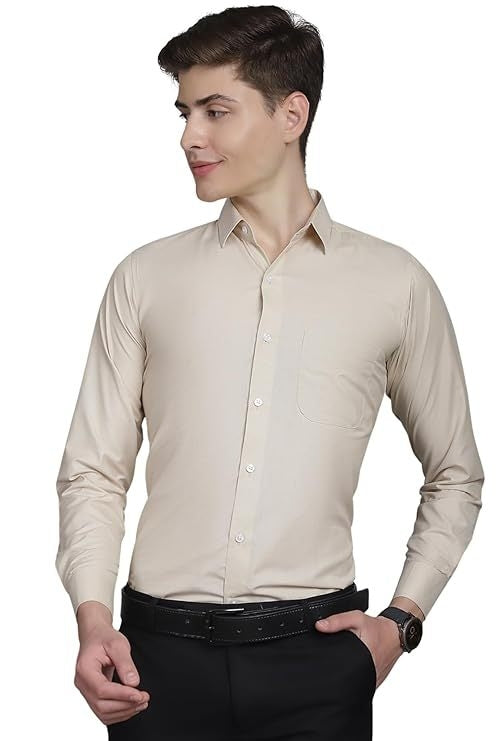 Men's Solid Slim Fit Cotton Casual Shirt SIZE-L COLOR-TAN