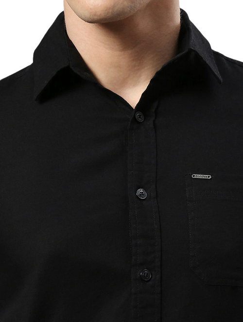 Men Regular Fit Washed Casual Shirt Black Size M