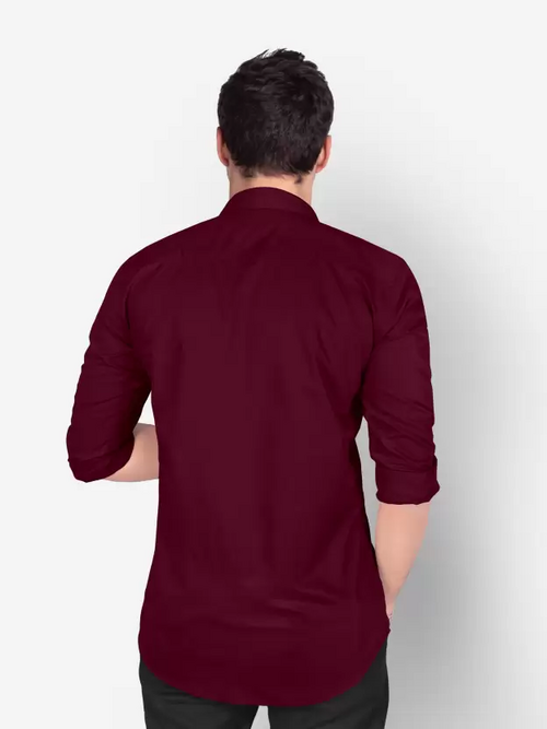 Men Regular Fit Washed Casual Shirt Maroon Size L