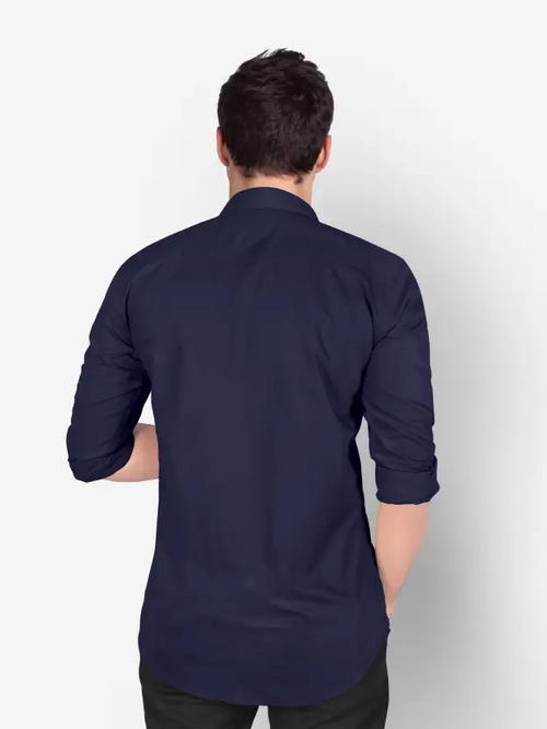 Men Regular Fit Washed Casual Shirt Dark Blue