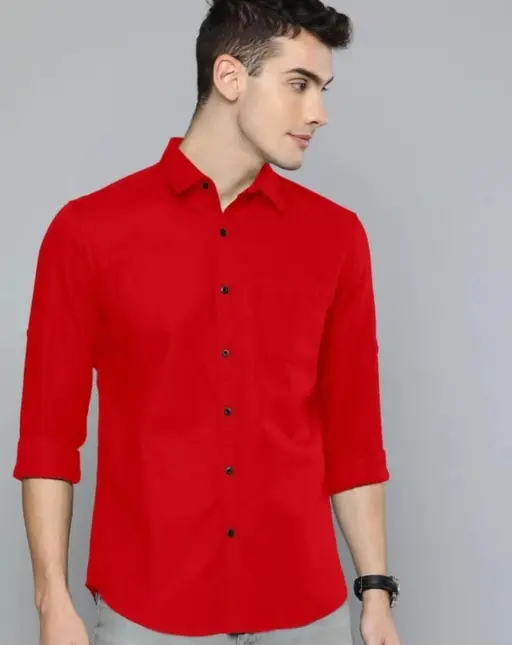 Men Regular Fit Washed Casual Shirt Red Size M