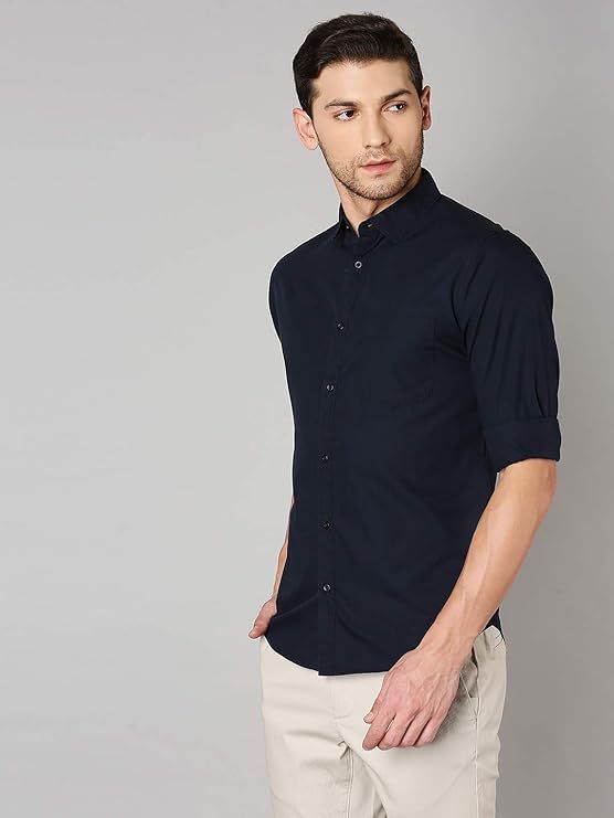 Men's Solid Slim Fit Cotton Casual Shirt DARK BLUE M