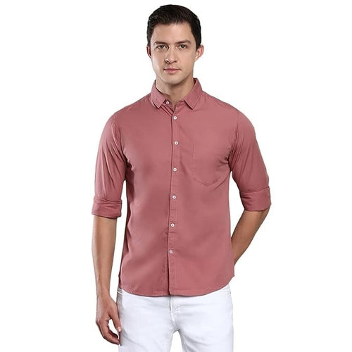 Men's Solid Slim Fit Cotton Casual Shirt SIZE-XL COLOR-PEACH