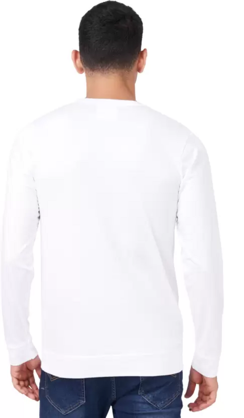 Men Solid Full Sleeves Round Neck Cotton White T-Shirt (Size M)