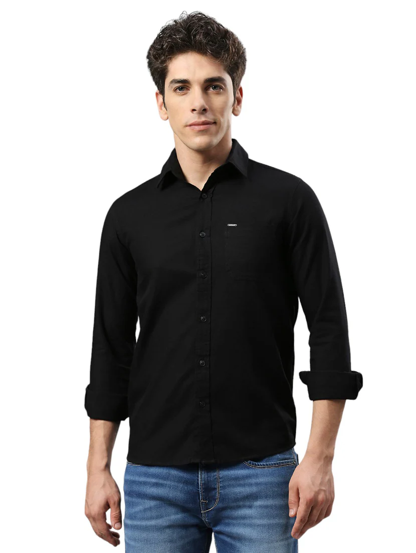 Men Regular Fit Washed Casual Shirt Black Size M