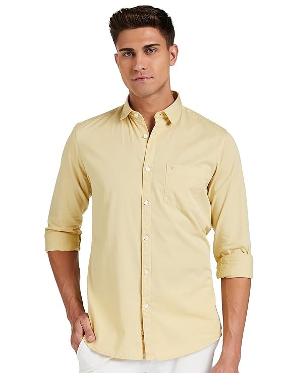 Men's Solid Slim Fit Cotton Casual Shirt YELLOW 3XL