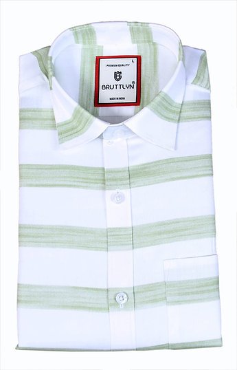 Men Light Green Striped Shirt Size M