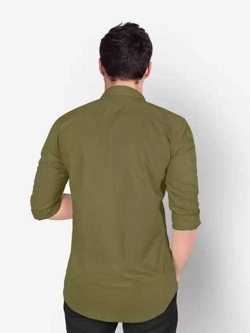 Men Regular Fit Washed Casual Shirt Olive