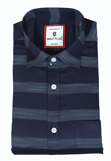 Men Navy Blue Striped Shirt Size M