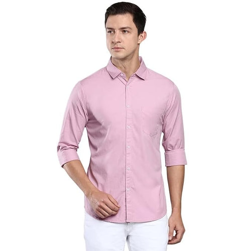 Men's Solid Slim Fit Cotton Casual Shirt SIZE-L COLOR-BABY PINK