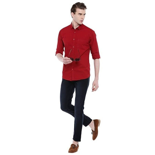 Men's Solid Slim Fit Cotton Casual Shirt SIZE-XL COLOR-CHERRY