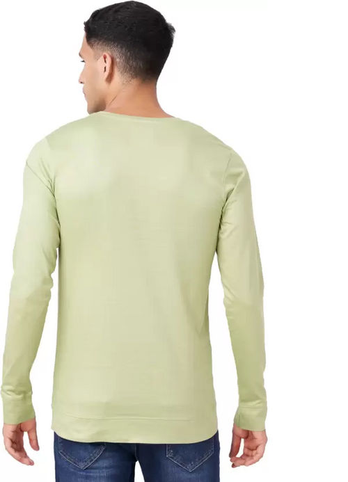 Men Solid Full Sleeves Round Neck Cotton Light Green T-Shirt (Size M)