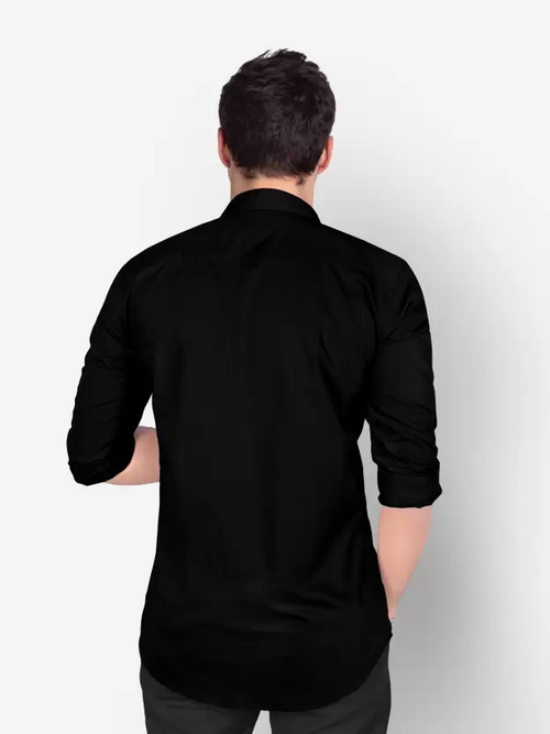 Men Regular Fit Washed Casual Shirt Black