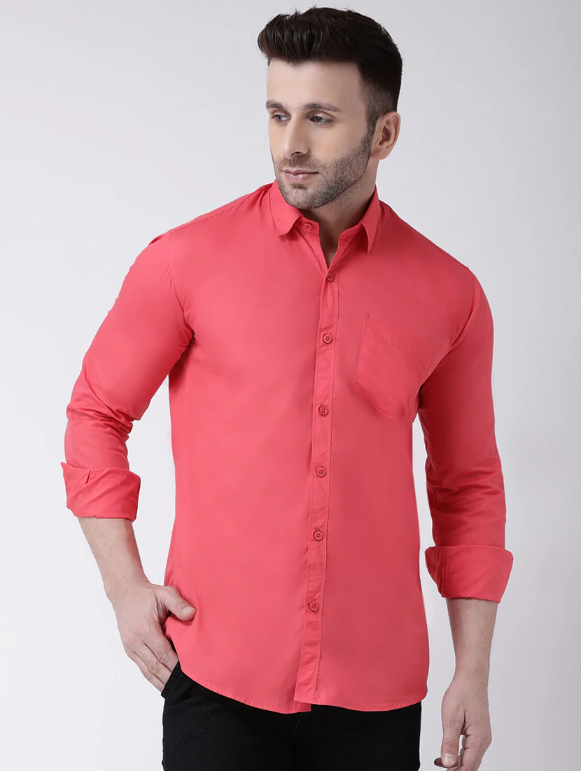 Men's Solid Slim Fit Cotton Casual Shirt PINK 5XL