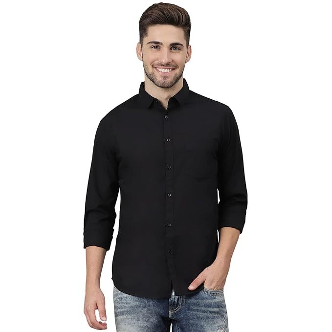 Men's Solid Slim Fit Cotton Casual Shirt SIZE-XL COLOR-BLACK