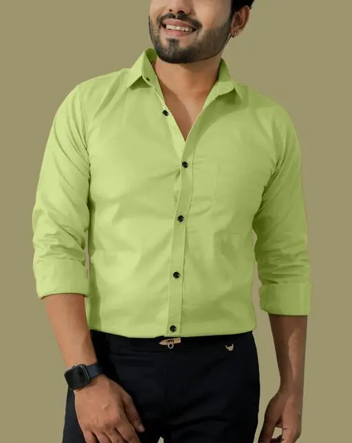 Men Regular Fit Washed Casual Shirt Green Size M