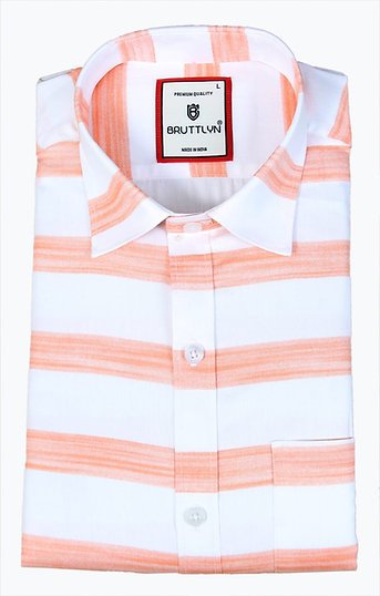 Men Light Pink Striped Shirt Size M