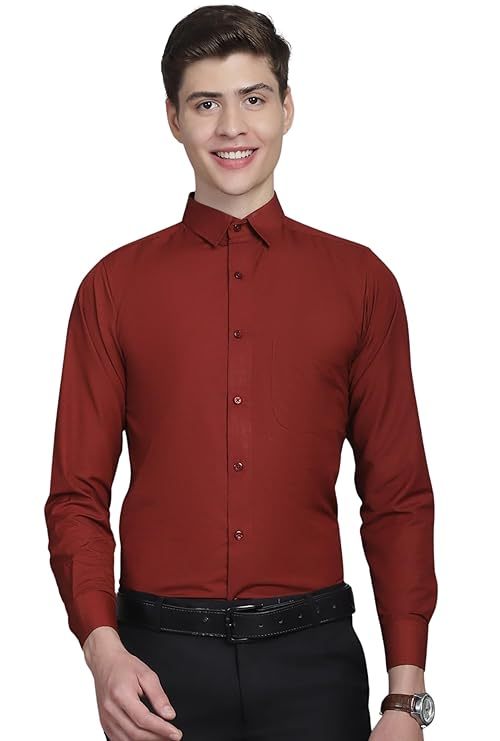 Men's Solid Slim Fit Cotton Casual Shirt SIZE-M COLOR-DEEP RED