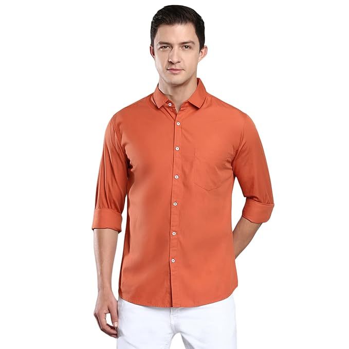 Men's Solid Slim Fit Cotton Casual Shirt SIZE-XL COLOR-LIGHT ORANGE