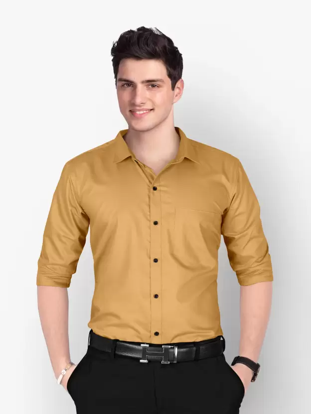 Men Regular Fit Washed Casual Shirt Golden