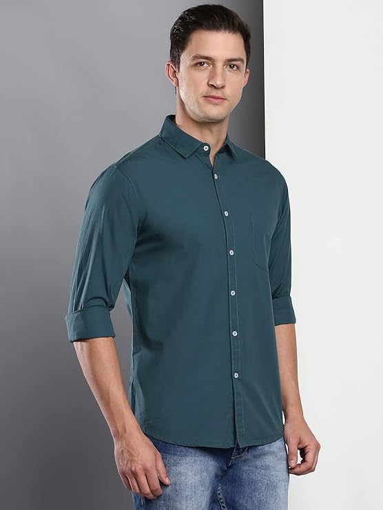 Men's Solid Slim Fit Cotton Casual Shirt SIZE-XL COLOR-BLUE