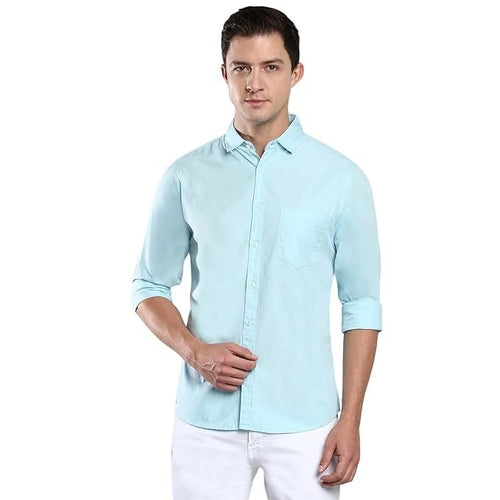 Men's Solid Slim Fit Cotton Casual Shirt SIZE-XL COLOR-SKY BLUE