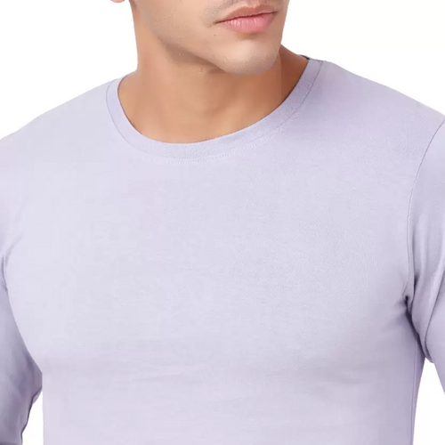 Men Solid Full Sleeves Round Neck Cotton Light Purple T-Shirt (Size M)